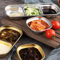 Plat à sauce pour barbecue coréen en acier inoxydable 304, écologique, épaissi, doré, plat à assaisonnement divisé pour fondue