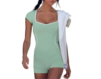 2026 Combinaison de sport et de yoga pour femme, coupe ajustée, sexy, à manches courtes contrastantes, style INS, personnalisable OEM ODM, pour le marché américain et international