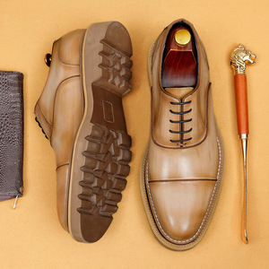 Chaussures Oxford pour hommes en cuir véritable à lacets, semelle extérieure en caoutchouc, toutes saisons, pour le bureau et la carrière, semelle amortie, anti-odeur, logo embossé - Product Image 3
