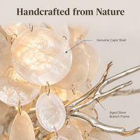 Lustre en coquille de capiz personnalisé, fait main, luminaire suspendu en coquille naturelle pour hôtel, villa, restaurant, café