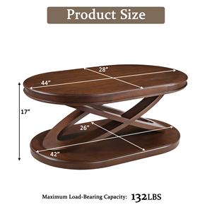 Mesa de Centro Moderna de Madera Ovalada de 44 Pulgadas con Base en Forma de X, Mesa de Centro con Almacenamiento Abierto para Sala de Estar - Product Image 5
