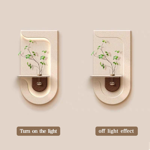 <span class=keywords><strong>Vase</strong></span> moderne 3D en grès avec lumières LED, peinture murale artistique <span class=keywords><strong>de</strong></span> plantes vertes, design tridimensionnel – Meilleures ventes - Product Image 2