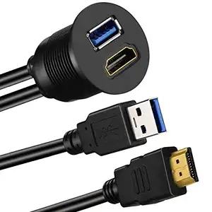 USB big round male-female dual ports HD capture card USB3.0 extension AUX cable for car phone TV Ipods