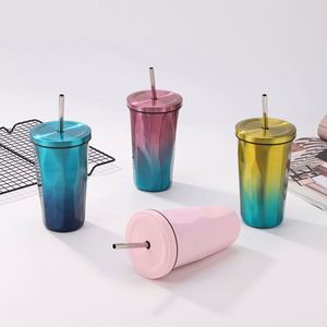 Bouteilles isothermes de 500 ml en acier inoxydable mat avec paille et couvercle, vente en gros - Product Image 1