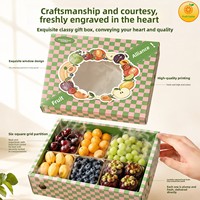 Boîte cadeau rectangulaire haut de gamme en carton ondulé avec design ajouré et impression laminée pour pommes, raisins, oranges