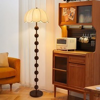 Lampadaire rétro en fer et noyer, abat-jour en tissu, design gourde, style mid-century, pour salon, chambre, hôtel, décoratif