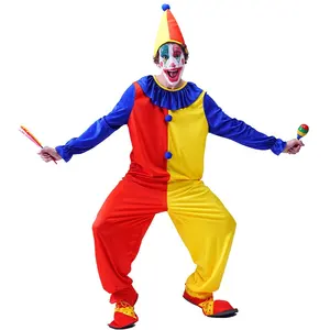 RTS Halloween Crazy Clown Costume Adult Joker Cosplay Jumpsuit Carnival Funny Costume for Men