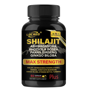 Ashashandha <span class=keywords><strong>Rhodiola</strong></span> <span class=keywords><strong>Rosea</strong></span> Ginseng 8-in-1 formülü ile sıcak satış organik Shilajit kapsül genel canlılık 60 sayısını destekler - Product Image 1