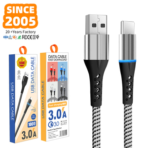 Câbles de charge rapide 18W en gros, 2.4A Type-C/pour <span class=keywords><strong>iPhone</strong></span>/Micro Ports, conception anti-casse TPE, indicateur LED, 1M, cuivre pur - Product Image 1