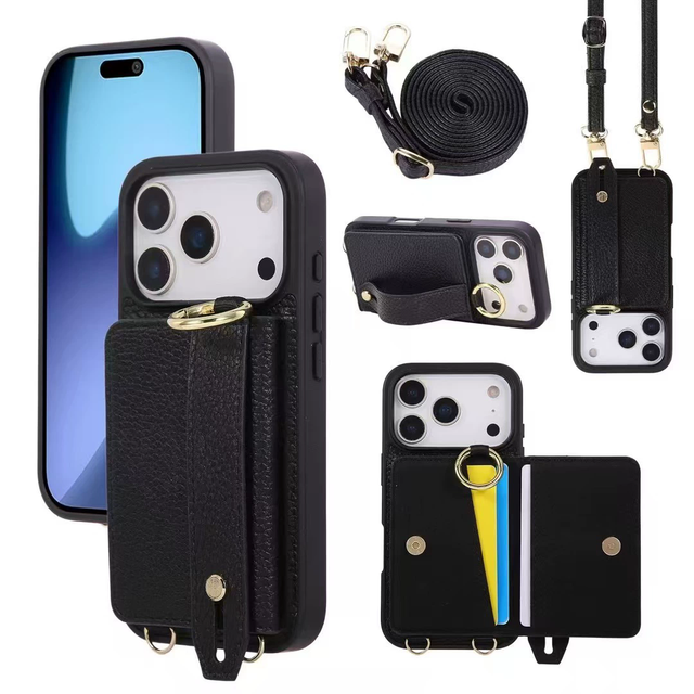 Fashion Crossbody Cards Phone Case for iPhone 17 Air 17 Pro Max 16 Phone Cover Leather Case Cash Cards Bag with Shoulder Strap