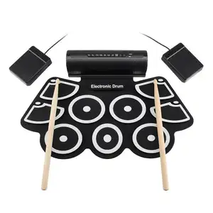 YIZHI Crianças Roll Up Drums Set Prática Pad Kit de Bateria Eletrônica Dobrável com 9 Almofadas Speaker Pedais Varas Presente de Aniversário para Crianças