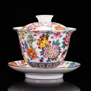 Selling Wholesale New Ceramic Chinese Pattern Porcelain Gaiwan Tea <b>Cups</b> <b>Set</b> - Product Image 4