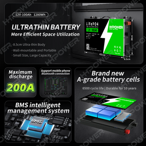 HHPOWER Batería de Litio Ultrafina LiFePO4 de 12V 100Ah 230Ah con Certificación CE y 1 Año de Garantía para Energía en RV y Camping - Product Image 2