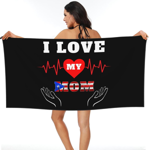 Toalla de Playa con la Bandera de Puerto Rico, Secado Rápido, Absorbente, Ultra Suave, para Viajes y Baño, con el Mensaje 'I Love My Puerto Rico Mom' - Product Image 2