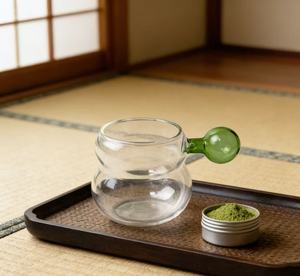 Tasse à boire en <span class=keywords><strong>verre</strong></span> monocouche en forme de <span class=keywords><strong>gourde</strong></span> transparente résistante à la chaleur de style japonais avec poignée en boule colorée - Product Image 3