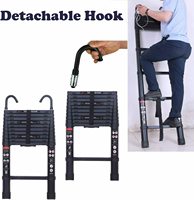 Échelle télescopique en aluminium haut de gamme de 10,5 pieds avec 2 crochets de toit détachables, style moderne, pour usage domestique