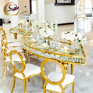 Table de mariage en acier inoxydable dorée latérale en cristal de luxe pour les mariés