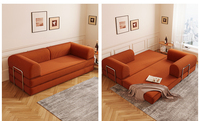 Canapé-lit convertible modulaire sans structure en velours orange avec rembourrage en éponge pour appartement, hôtel et salon, livraison gratuite