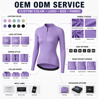 Suministro al por Mayor de Maillots de Ciclismo Ligeros de Manga Larga para Mujer, Color Morado, con Media Cremallera, Personalización con Nombre de Equipo y Logotipo, Servicio OEM
