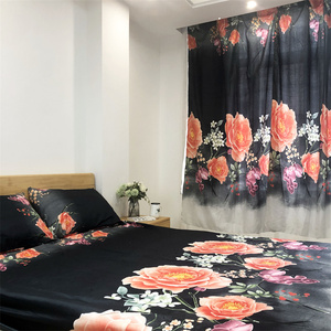 Customized <strong>100</strong>% Polyester <strong>Printed</strong> Heart Love Patterns Bed Sheet <strong>Set</strong> 400TC with Matching Curtains-Folded Bedroom <strong>Bedding</strong> - Product Image 2