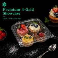Contenitore per Alimenti Quadrato in PET Trasparente Ecologico a 4 Scomparti, Usa e Getta, per Dessert, Muffin, Cupcake, Pasticceria