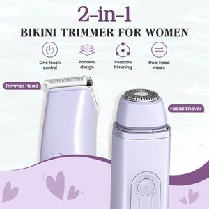 IPX6 Waterproof Rechargeable Body Facial Hair Trimmer 2-in-1 Women's Electric Shaver Dual Head Bikini Trimmer for Household Car - Product Image 2