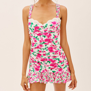 Modello personalizzato arricciato increspato ruffle floreale mini abiti sottoveste - Product Image 4