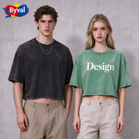 T-shirt Byval à épaules tombantes, coupe courte, en tissu épais, effet délavé vintage, coupe ample, avec motif graphique personnalisé, style streetwear, t-shirt oversize