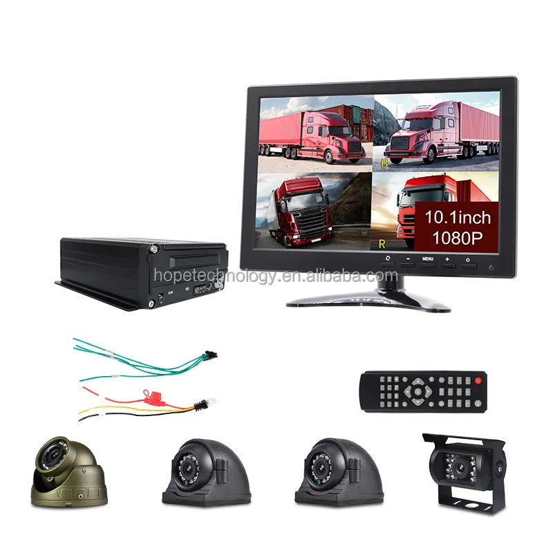 HOPE 4 Channel Vehicle Fleet Cam Car 4CH 1080P HDD MDVR Mobile DVR System Kit Recorder School Bus Side Camera