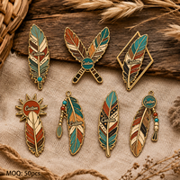 Vente en gros de pin's en émail de haute qualité, personnalisés, à motif plume tribal, style ethnique, badge souvenir, pin's de revers en métal sur le thème bohème