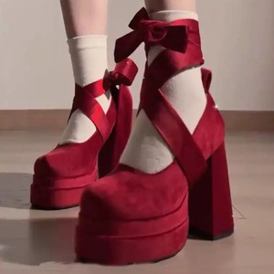 Scarpe <span class=keywords><strong>Mary</strong></span> <span class=keywords><strong>Jane</strong></span> per Ragazze <span class=keywords><strong>con</strong></span> Logo Personalizzato, Taglia Grande, Fiocco, Plateau, <span class=keywords><strong>Tacco</strong></span> Alto, Punta Rotonda in Raso, Tacchi Spessi per Donne - Product Image 6