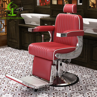 Silla de Salón JINCHENG, Muebles de Salón de Belleza, Silla de Salón de Alta Calidad, Lujosa, Vintage, Moderna, Reclinable, Negra y Roja, 1 Juego