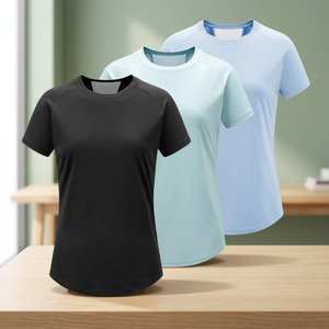 Camiseta de Manga Corta para Mujer, Cuello Redondo, Secado Rápido, Color Sólido, Corte Regular, Tejido de Poliéster, Ropa Casual de Primavera/Verano - Product Image 3