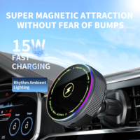 Support de chargeur de voiture magnétique sans fil 15W PD avec lumière RGB, câble rétractable, fixation pour grille d'aération, support de téléphone à charge rapide pour toutes les voitures