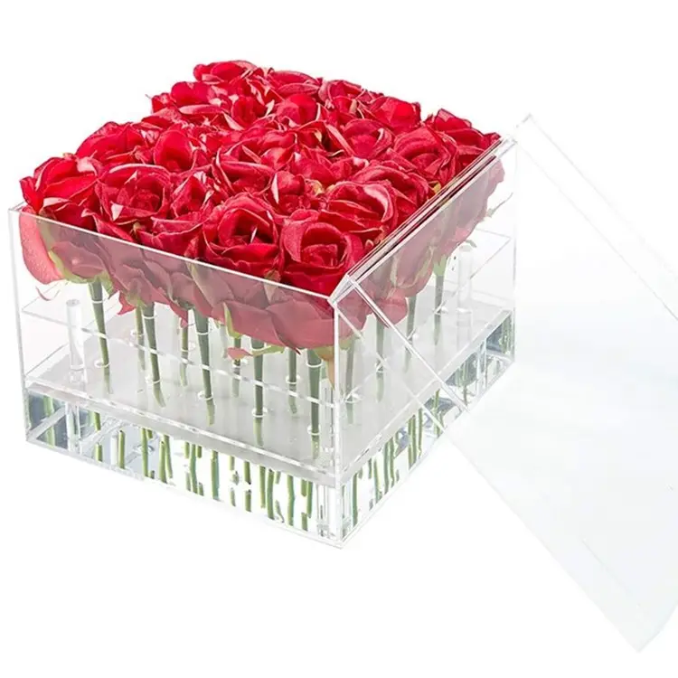 아크릴 투명 투명 플렉시 유리 보존 cajas de acrilico para flores rosas 디스플레이 선물 아크릴 장미 꽃 상자 뚜껑