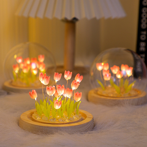 Lámpara de Noche de Tulipanes Hecha a Mano Directo de Fábrica, Adorno de Madera para Mesita de Noche, Decoración del Hogar, Regalo Exquisito para Madre o Esposa, DIY - Product Image 1