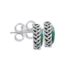 GOURIK Blue Copper Turquoise Vintage <b>Stud</b> Earrings 925 <b>Sterling</b> <b>Silver</b> Claw Setting Women's Everyday Wear - Product Image 3
