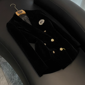 Blazer <span class=keywords><strong>de</strong></span> <span class=keywords><strong>Terciopelo</strong></span> <span class=keywords><strong>de</strong></span> Alta Calidad para <span class=keywords><strong>Mujer</strong></span>, Estilo Casual <span class=keywords><strong>de</strong></span> Oficina, Manga Larga con Muescas, Doble Botonadura, Adorno <span class=keywords><strong>de</strong></span> Pedrería, Novedad <span class=keywords><strong>de</strong></span> Invierno - Product Image 1