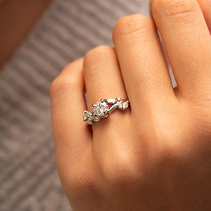 Women's 925 Silver Leaf Engagement Ring Lab Created Diamond Wedding <b>Gift</b> Elegant Diamond Rings - Product Image 2