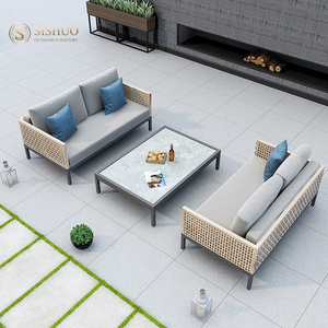 Moderno <span class=keywords><strong>barato</strong></span> sala de estar marco de aluminio hecho a mano tejido cuerda de mimbre en forma de L sofá de jardín para <span class=keywords><strong>terraza</strong></span> al aire libre - Product Image 3