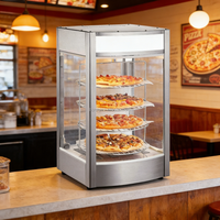 Vitrine chauffante électrique commerciale à 4 niveaux en acier inoxydable pour pizzas, avec étagère rotative à 360°, injection de vapeur et températures multiples