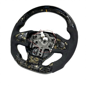 Volant de voiture en fibre de carbone forgée dorée en forme de D pour Renault <span class=keywords><strong>Clio</strong></span> <span class=keywords><strong>4</strong></span> RS avec affichage LED, vente directe d'usine - Product Image 1