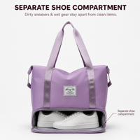 Sac de sport en nylon imperméable grande capacité extensible avec compartiment à chaussures, poche humide et passant pour trolley de bagages pour voyage et sport