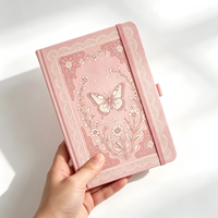 Carnet A5 en lin rose à couverture rigide avec impression personnalisée sur le bord, élastique, journal d'écriture, cadeau