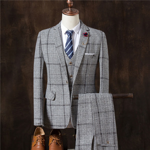 <span class=keywords><strong>Traje</strong></span> de Tres Piezas a Cuadros Estilo Coreano para <span class=keywords><strong>Hombre</strong></span>, Corte Entallado, Blazer de Un Solo Pecho, <span class=keywords><strong>Traje</strong></span> Formal para Novio y Padrinos de Boda - Product Image 1
