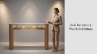 Vitrine de présentation de montres de luxe avec cadre en bois, verre et éclairage LED, armoire verrouillable pour boutique de montres et bijoux