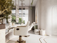 Service de design d'intérieur de salon de coiffure de luxe industriel moderne, système d'affichage de miroirs suspendus sur mesure et aménagement de boutique