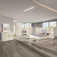 Ensemble de meubles de chambre d'hôtel modernes en MDF DA VINI – Lit double (1,8 m), tables de chevet, coiffeuse, tête de lit lumineuse et réglable