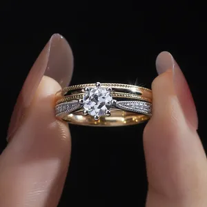 精美珠宝戒指MSR-1049 14k金，铂金圆形明亮切割钻石可堆叠女性戒指