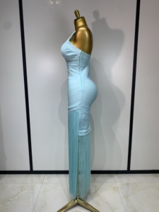 Abito da donna senza maniche, sexy, con scollo a V, con nappe, aderente, elegante, da sera, per feste, di alta qualità, per club, compleanno - Product Image 3